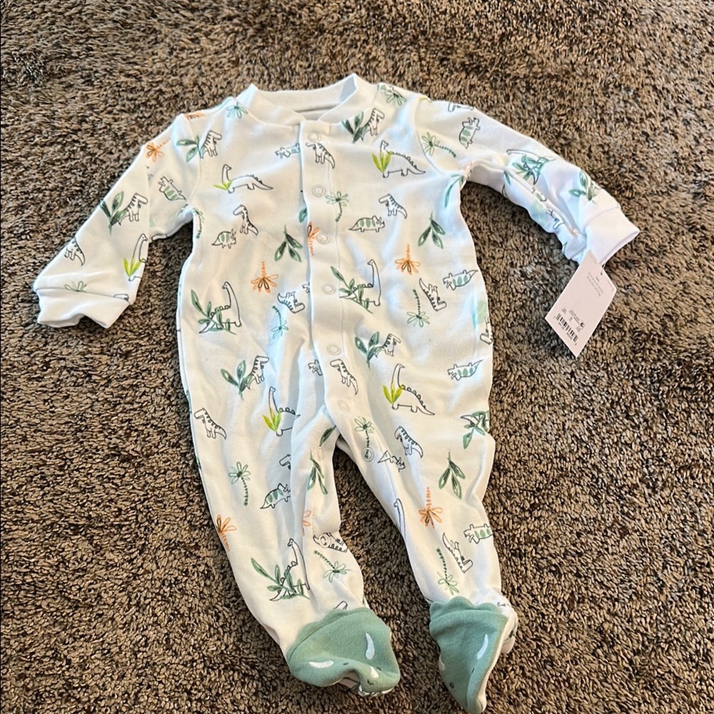 Carter's Green and Orange Footie One Piece with Safari Print - Picture 1 of 3